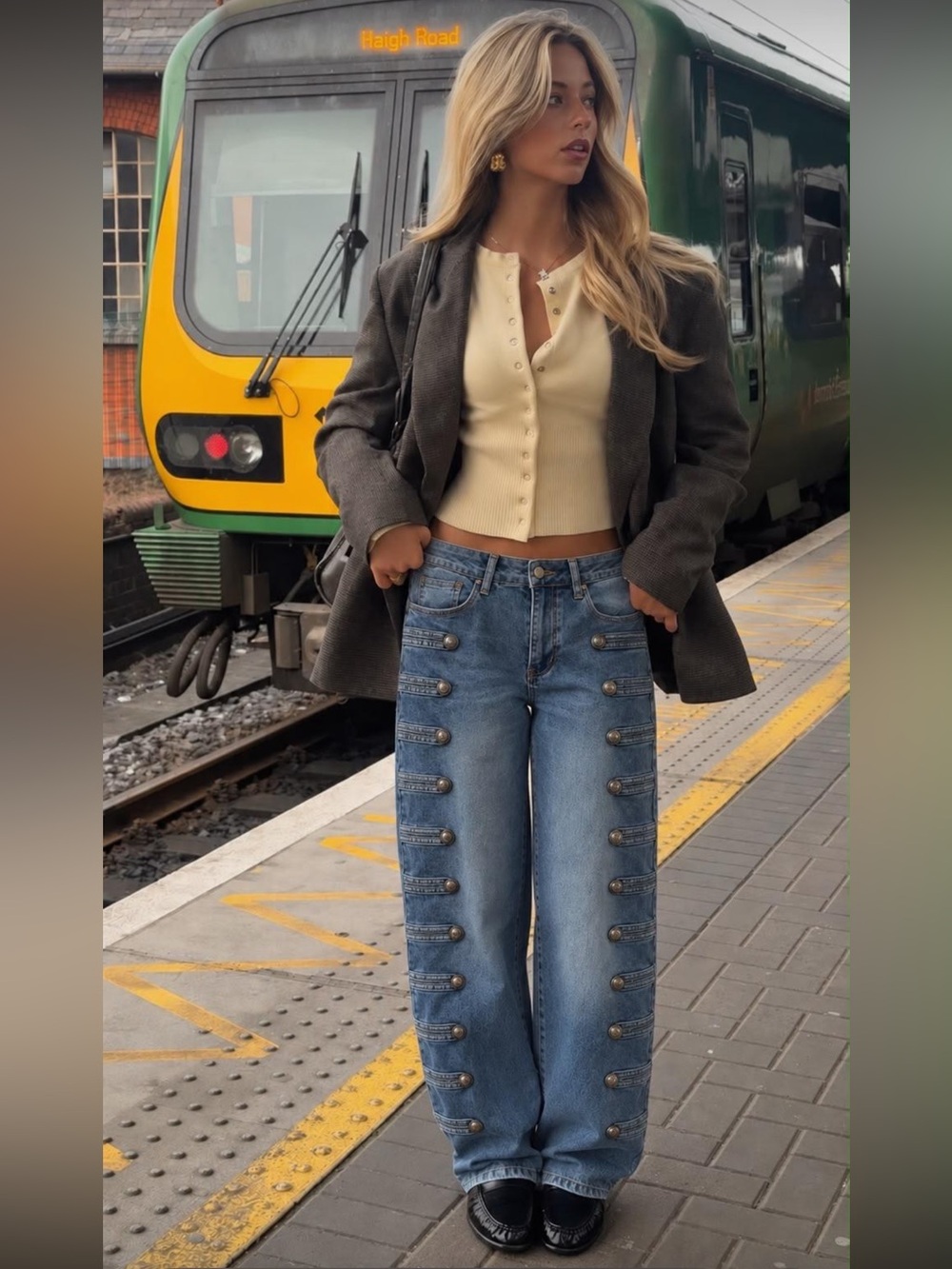 Napoleon Military Button-Accent Blue Jeans